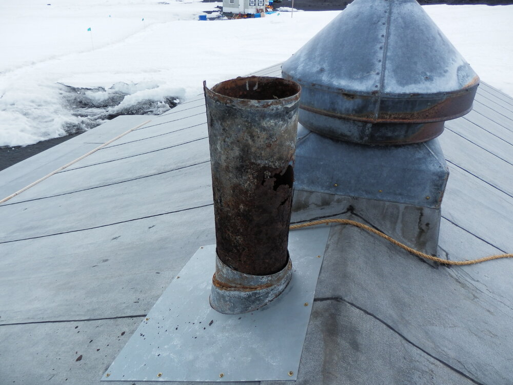 Old flue section, roof of  Scott's 'Terra Nova' Hut 