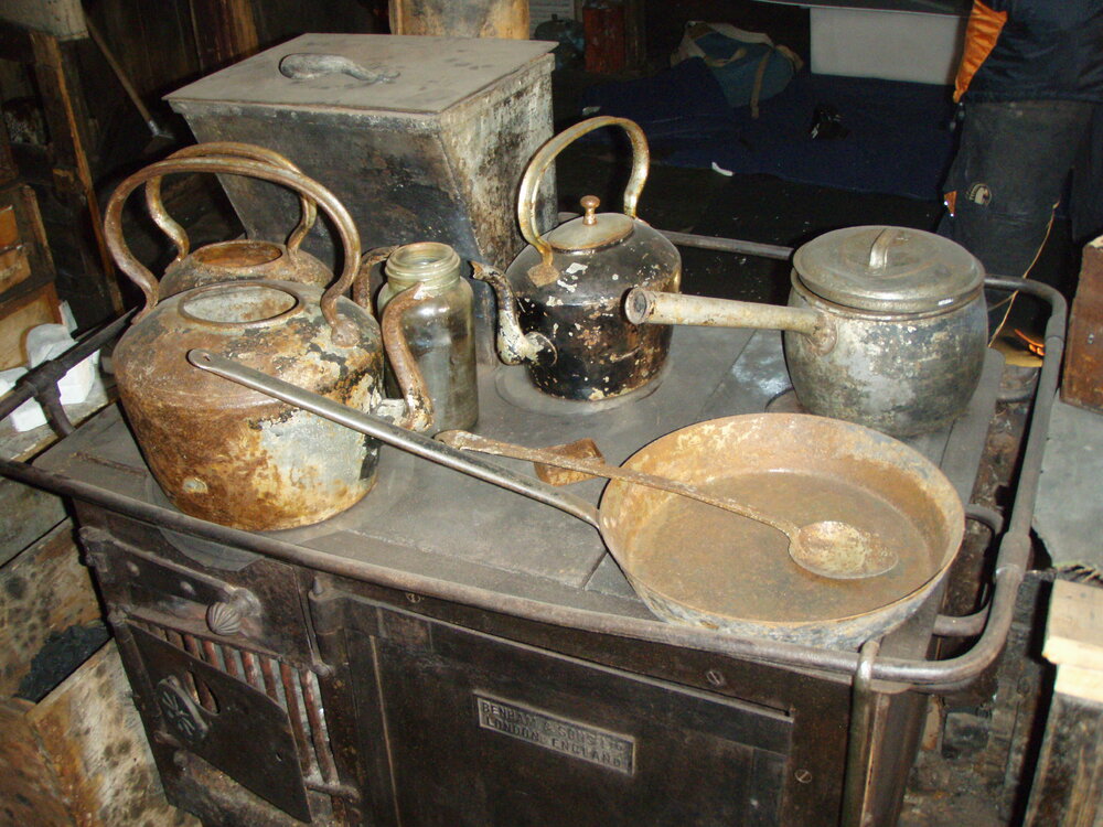 Asbestos removal, stove in Scott's 'Terra Nova' Hut 