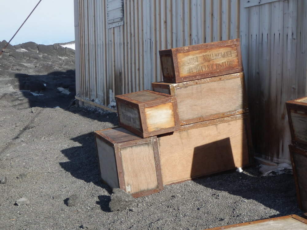 Venesta cases on south wall, Shackleton's 'Nimrod' Hut 