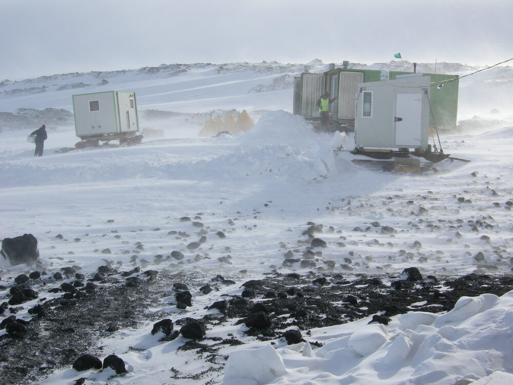 2013-14 AHT containers at the field camp on Home Beach, Cape Evans