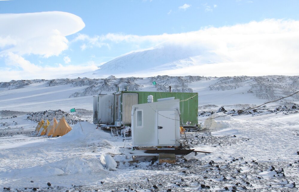 2013-14 AHT containers at the field camp on Home Beach, Cape Evans