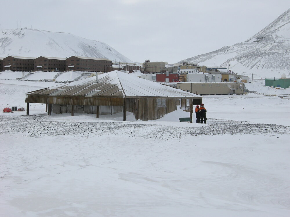 2013-14 Lizzie Meek and Josiah Wagener outside Scott's 'Discovery' hut, Hut Point (002)