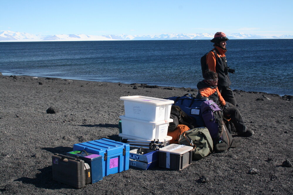 2013-14 Lizzie Meek and Josiah Wagener with gear to be collected by helicopter