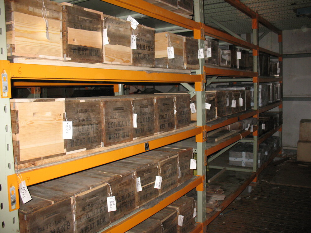2013-14 Conserved timber boxes in storage, Scott Base (002)