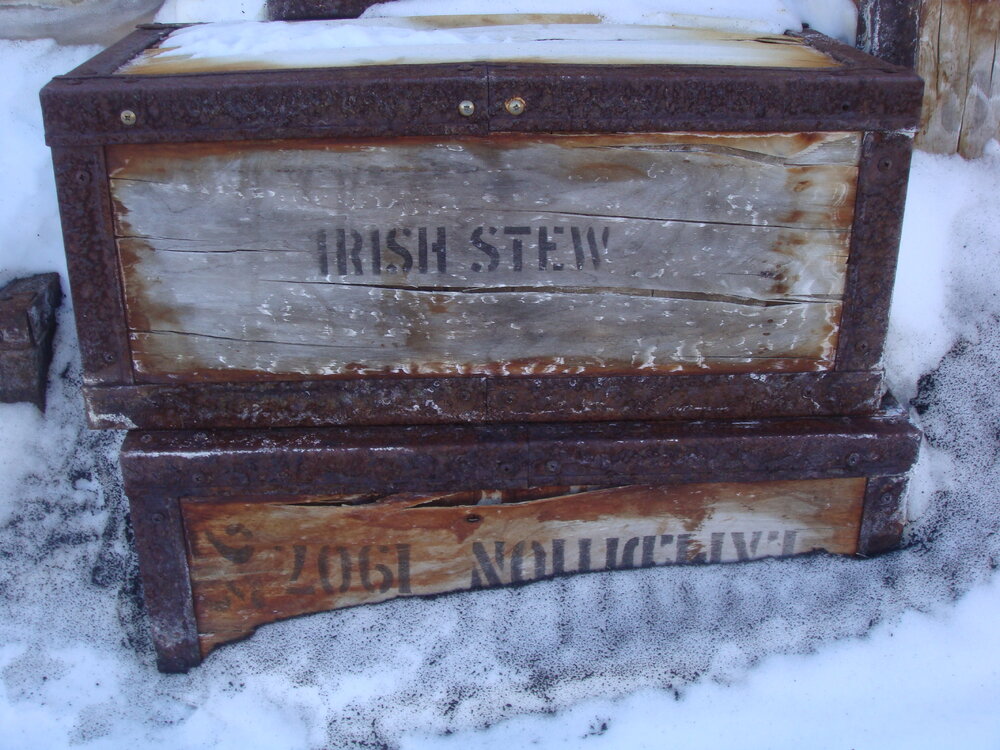2013-14 Venesta case outside Shackleton's 'Nimrod' hut, Cape Royds (002)