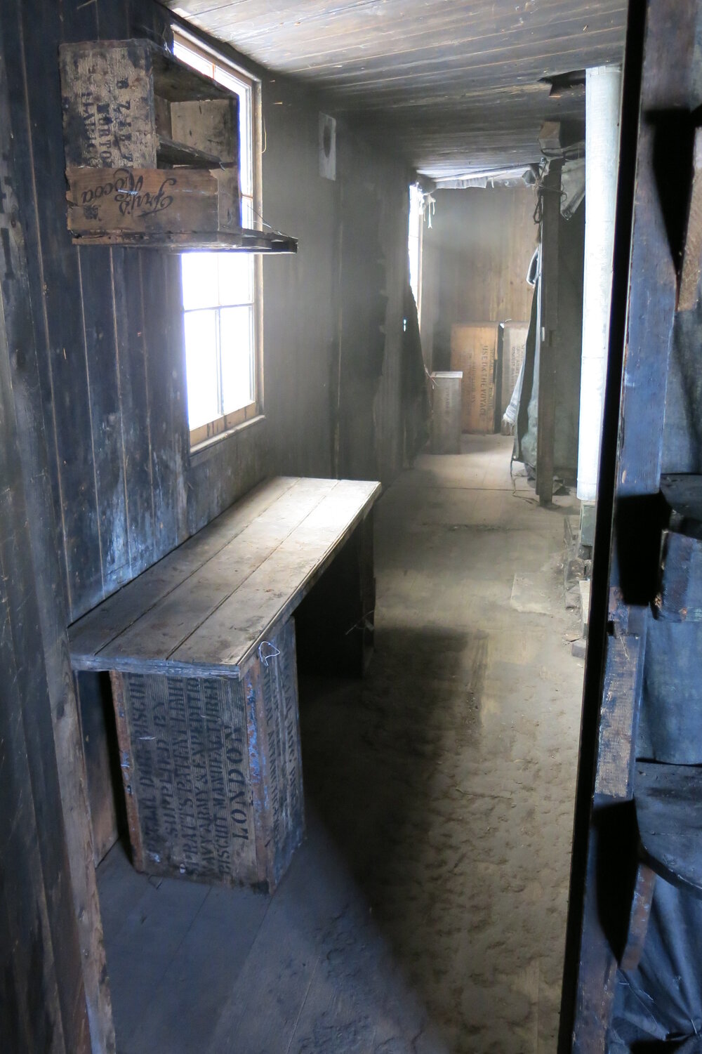 2013-14 Location image, empty shelves , Scott's 'Discovery' hut, Hut Point