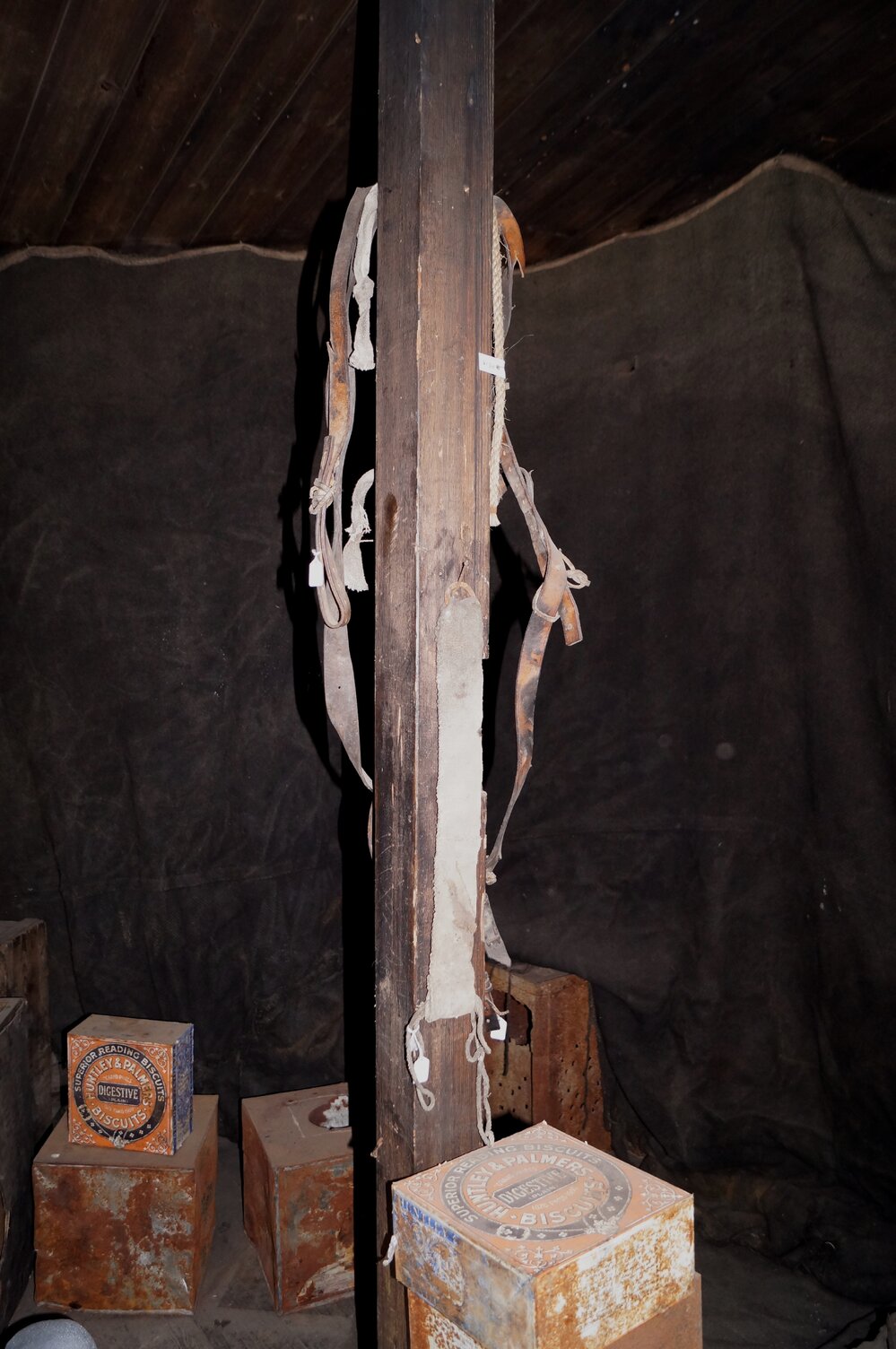 2013-14 Location image, artefacts on post, Scott's 'Discovery' hut, Hut Point (001)