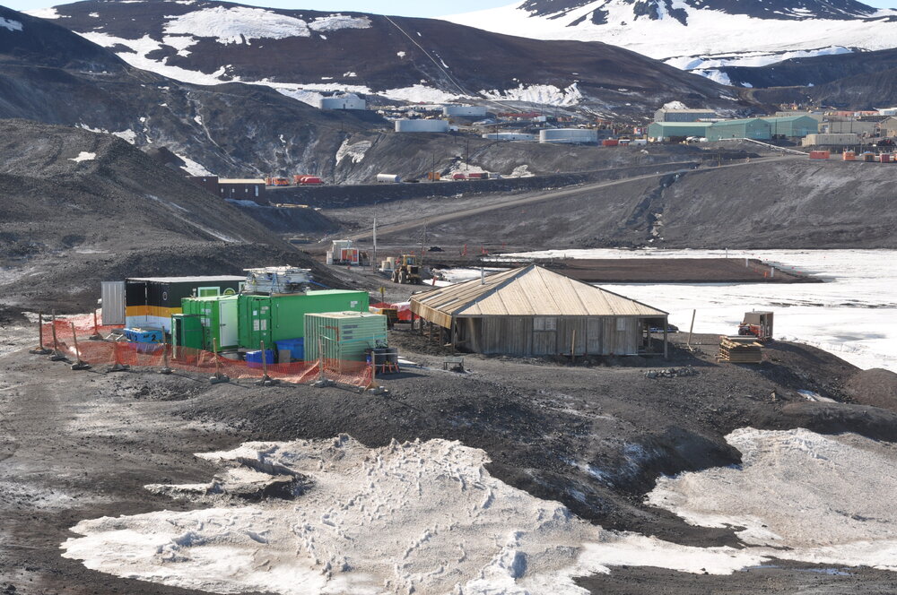 2013-14 AHT site set up around Scott's 'Discovery' hut, Hut Point