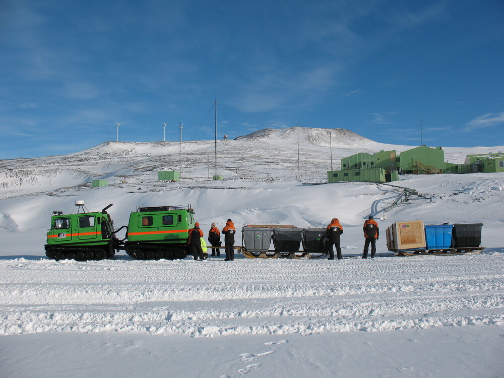 2013-14 H&auml;gglunds transporting AHT supplies over the sea ice