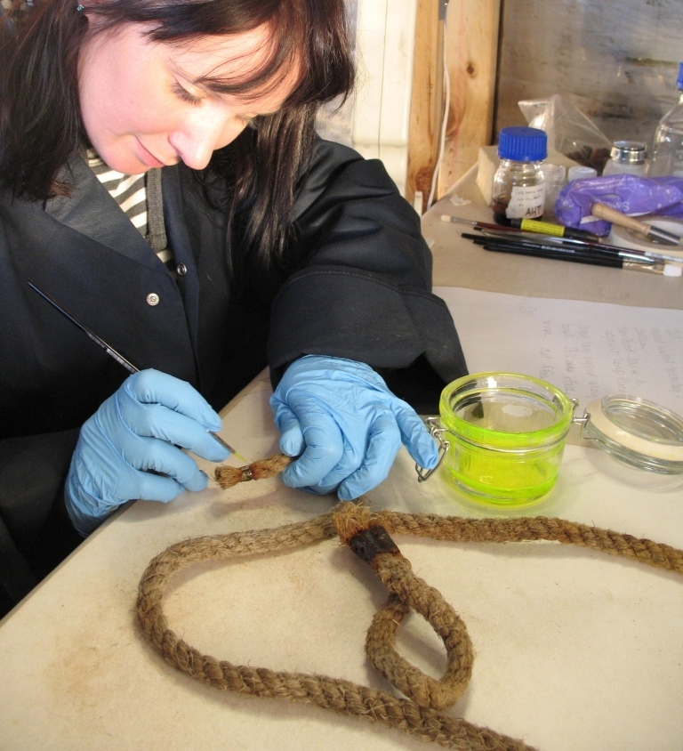 2009-10 AHT's Fran Clarke treating rope artefact
