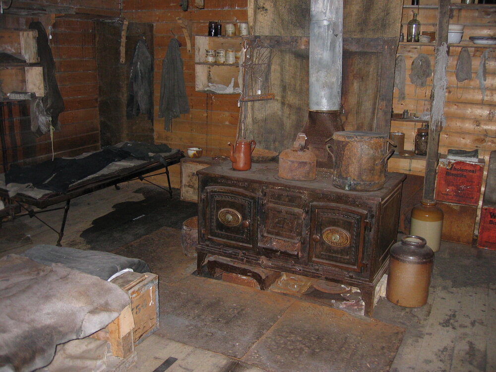 2005-06 Mrs Sam Stove inside Shackleton's 'Nimrod' hut, Cape Royds