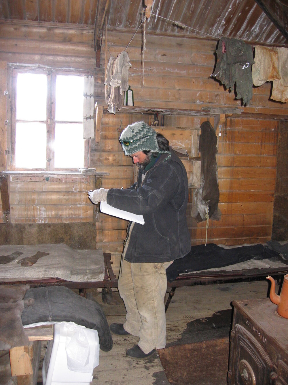 2005-06 Gord Macdonald inside Shackleton's 'Nimrod' hut, Cape Royds
