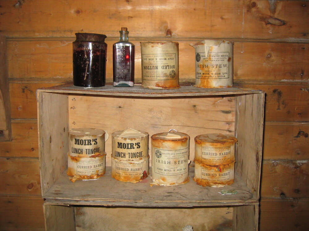 2006 Moir's cans inside Shackleton's 'Nimrod' hut, Cape Royds