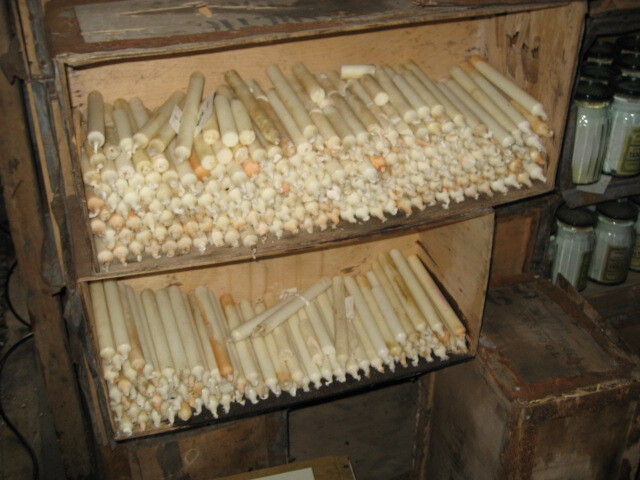 2006 Candles stacked inside Shackleton's 'Nimrod' hut, Cape Royds