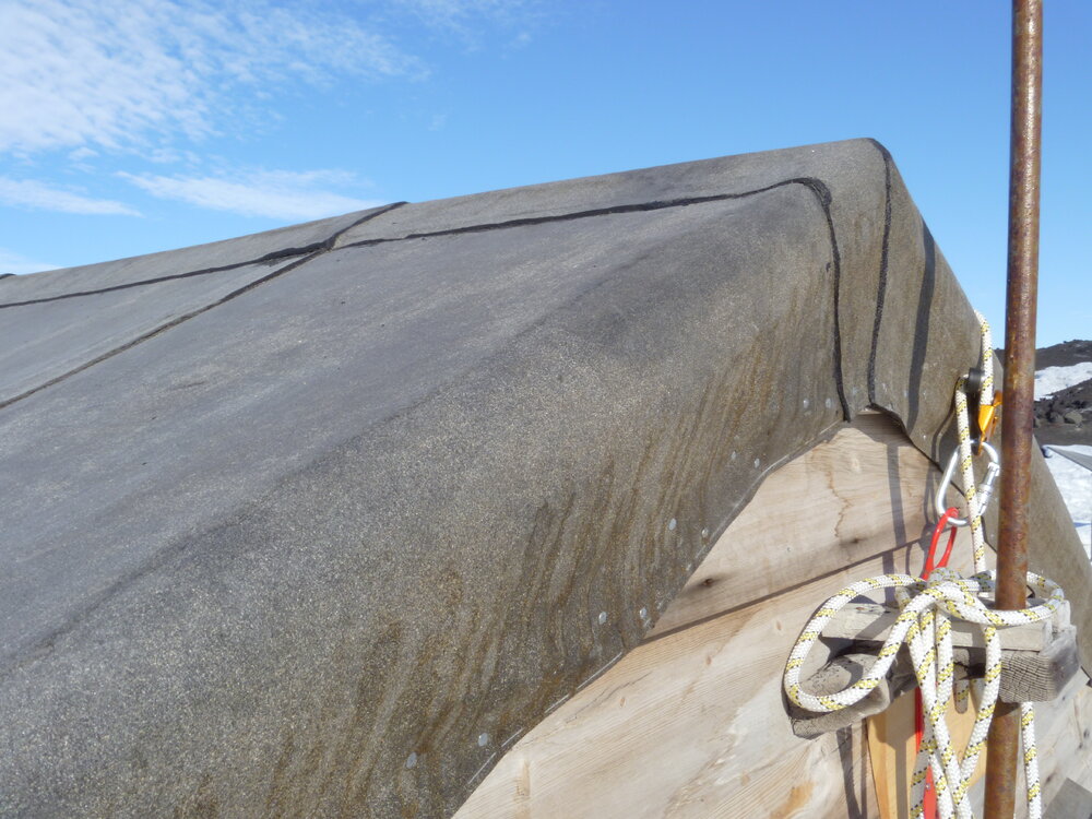 2010-11 Detail of new roof cladding edge fixtures, Cape Evans