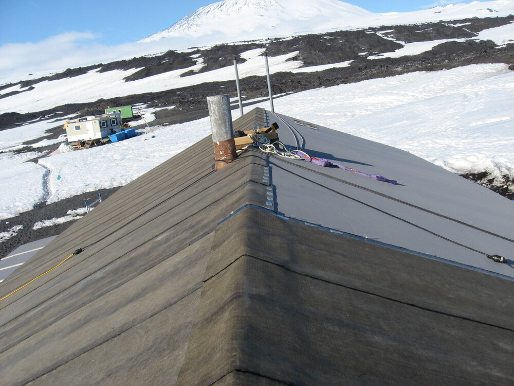 2010-11 Detail of new roof cladding installation in progress, Cape Evans