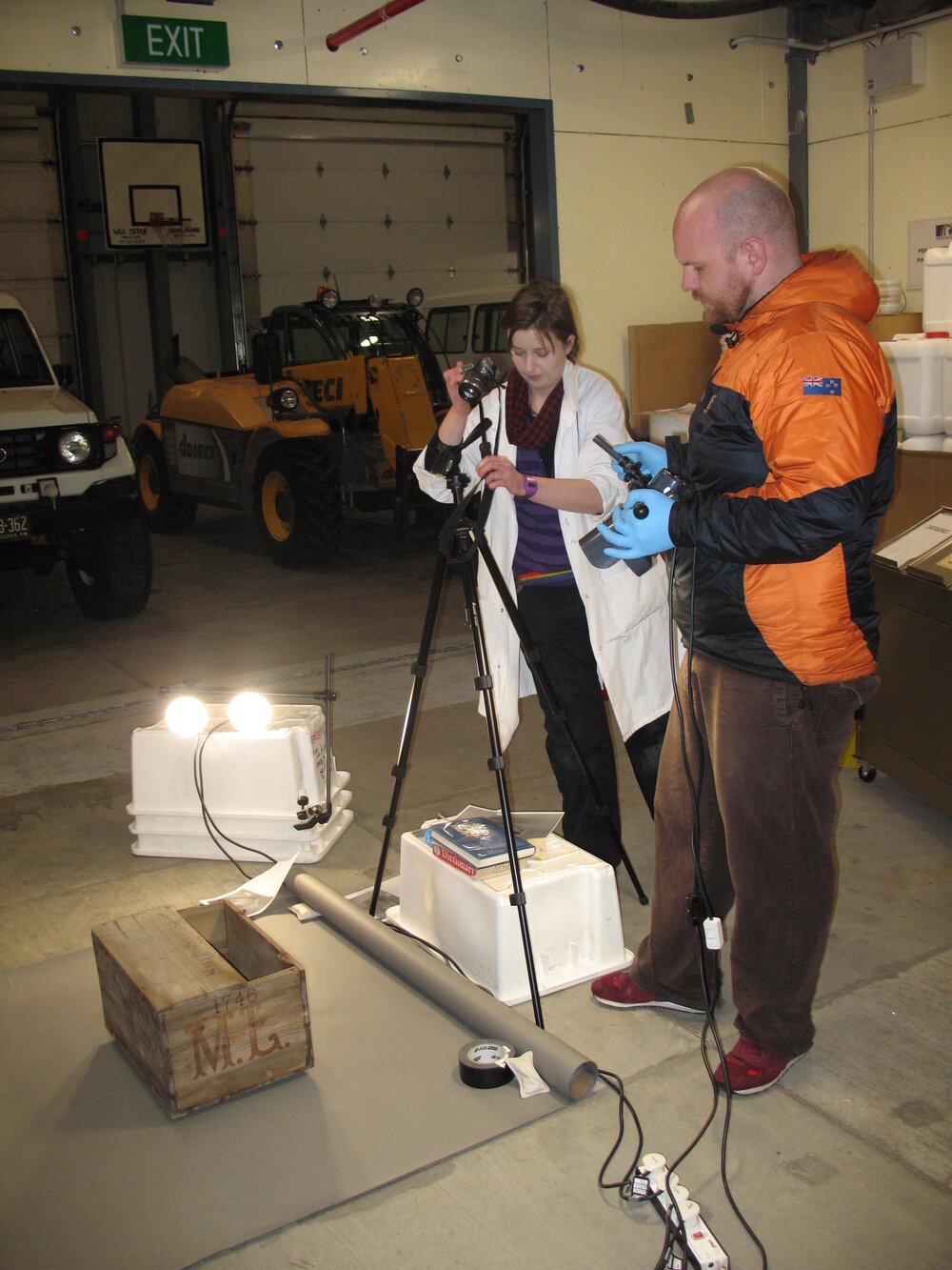 2012 AHT 'Conservators at Work' - Cape Royds excavated alcohol crates, Winter Conservation Laboratory (017)