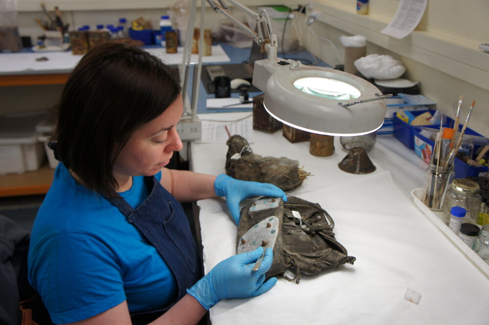 2012 AHT's Gretel Evans treating home-made crampon, Scott Base