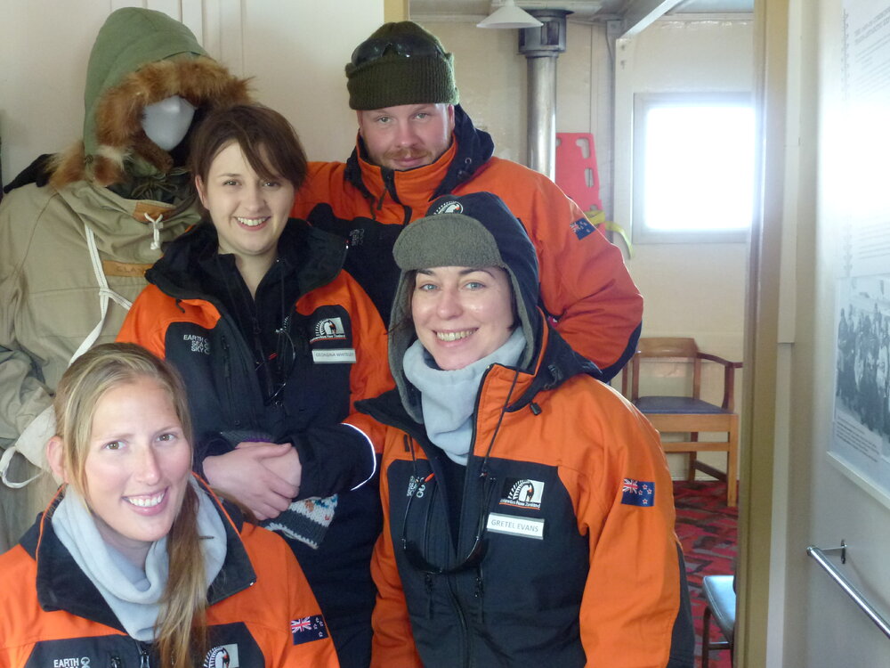 2012 AHT winter conservation team in Hillary's TAE/IGY Hut, Scott Base