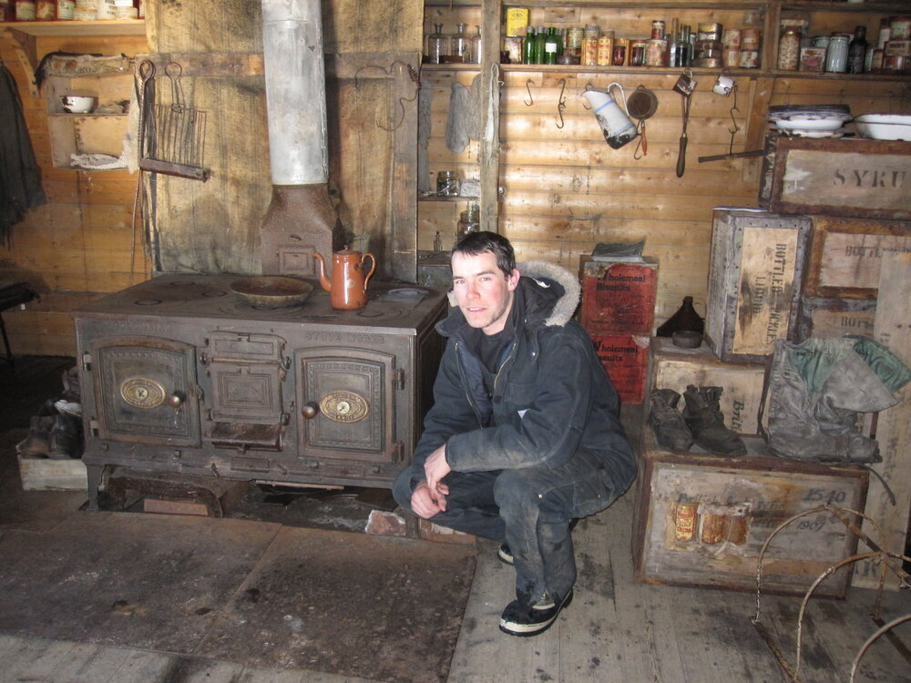 2010-11 Jamie Clarke inside Shackleton's 'Nimrod' hut, Cape Royds