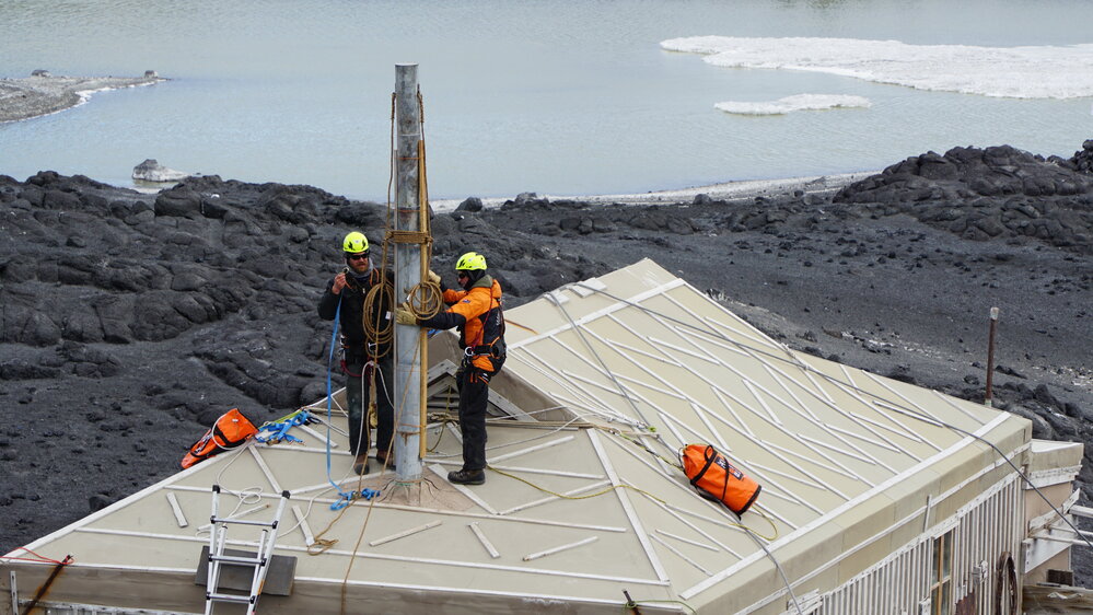 2022-23 Conservators at work, Zack Bennett and Lachie Cromar, Cape Royds