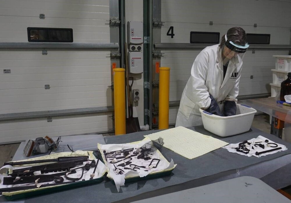 2022 Conservators at work, Belinda Hager applying a protective coating