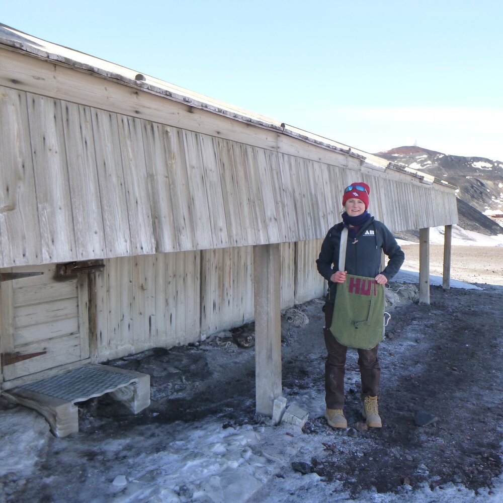 Sarah Bouckoms outside Scott's 'Discovery' hut