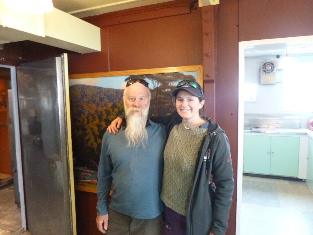 Sarah Bouckoms and Al Fastier inside the TAE/IGY hut