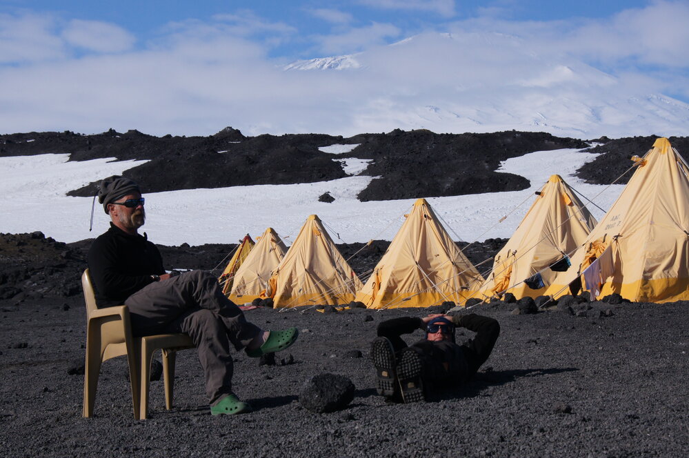 Al Fastier and John Kemister at Evans camp