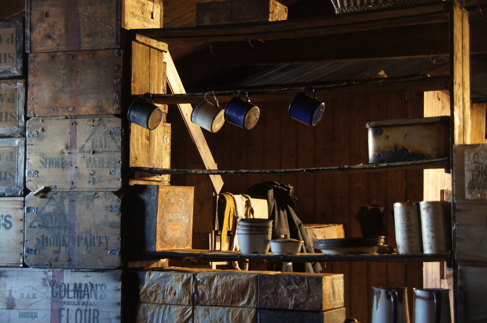 Bulkhead and shelves, Scott's 'Terra Nova' hut