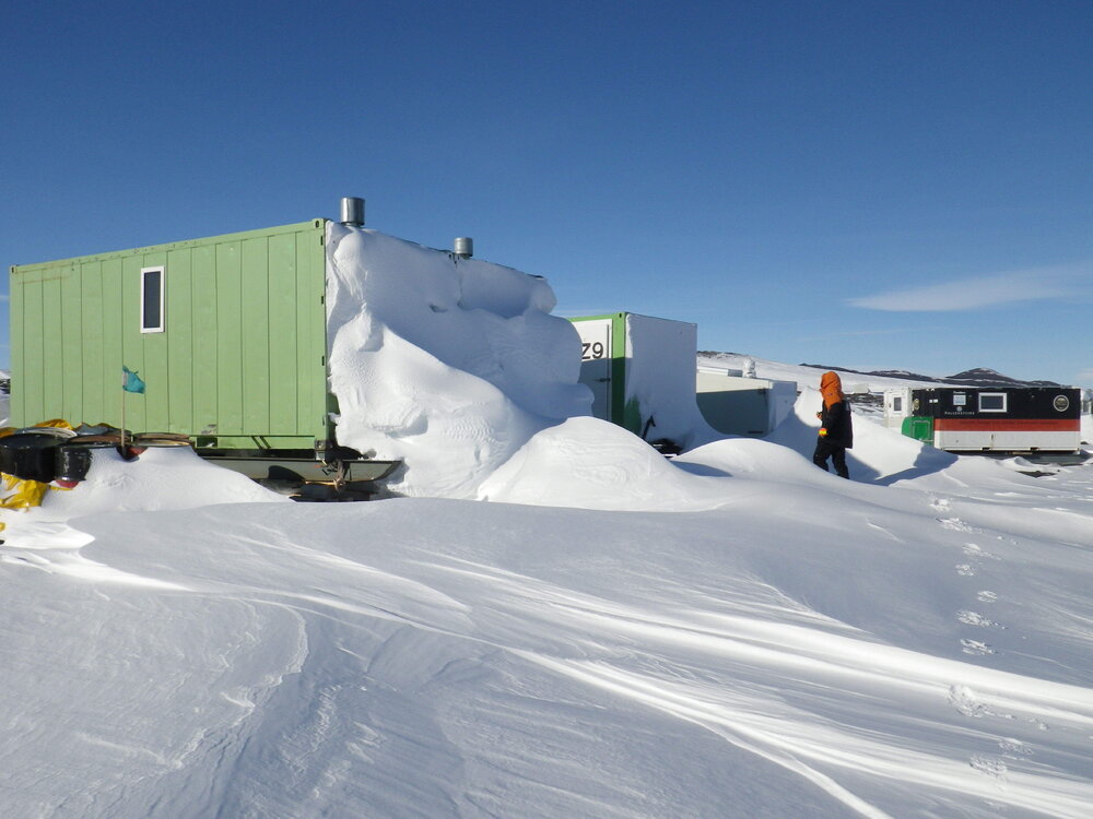 Snow build-up at Cape Evans camp