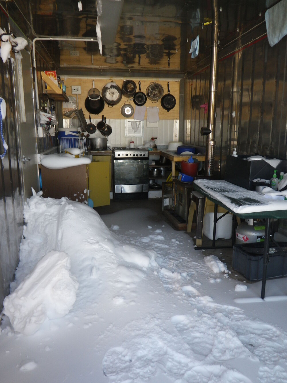 Snow ingress in camp kitchen, Cape Evans