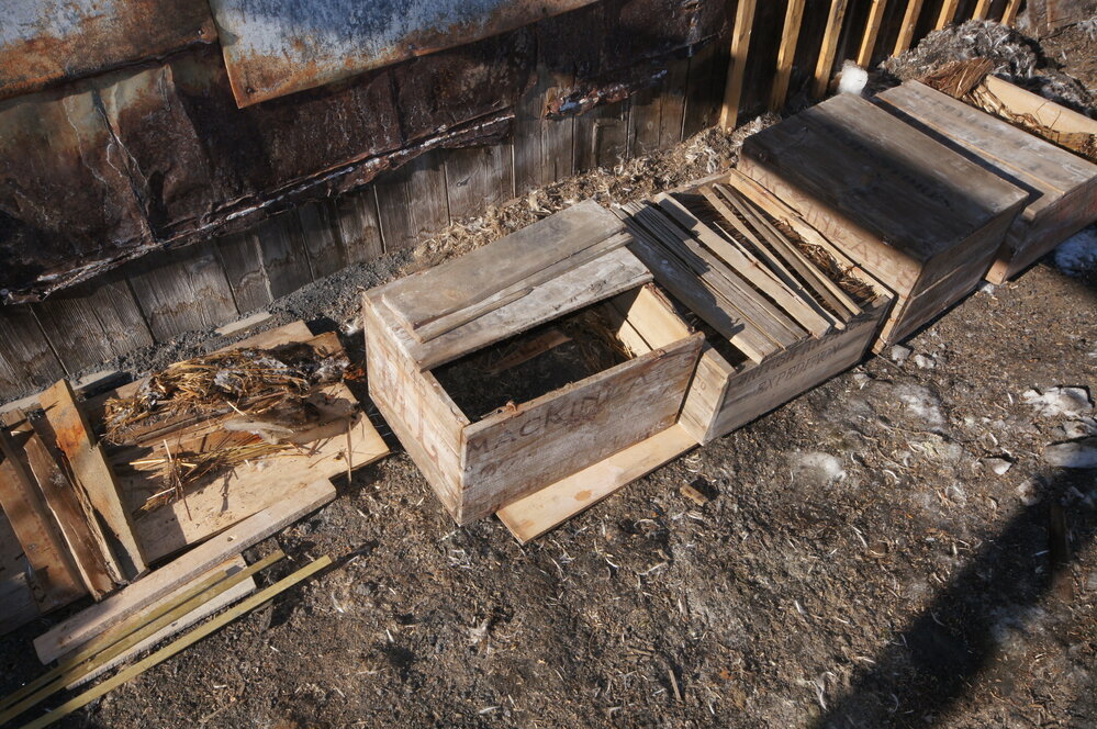 Whisky boxes outside Shackleton's 'Nimrod' hut 