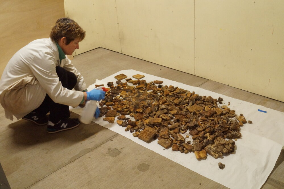 AHT Conservator Sue Bassett treating biscuits