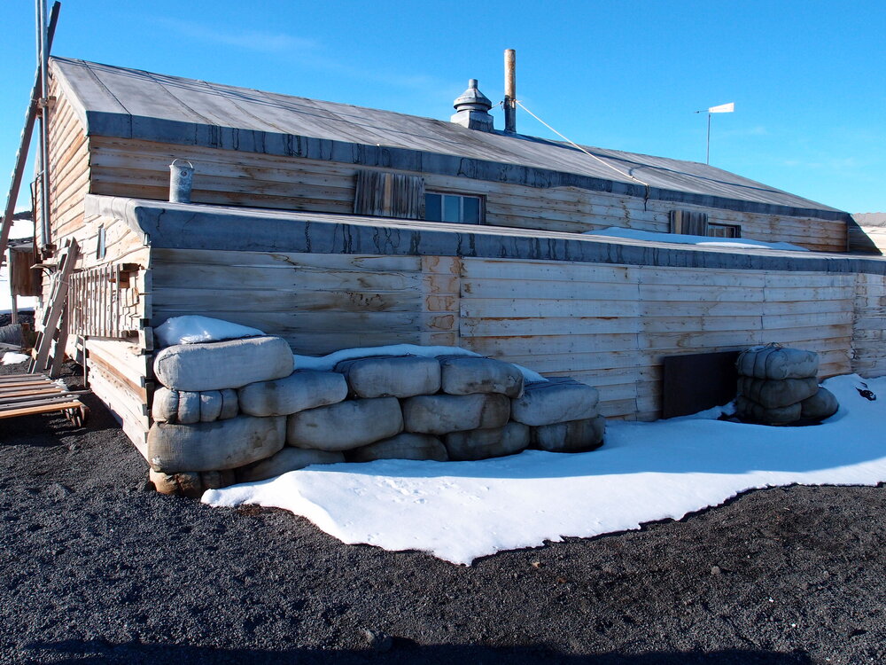 Fodder bales on north wall, Scott's 'Terra Nova' hut