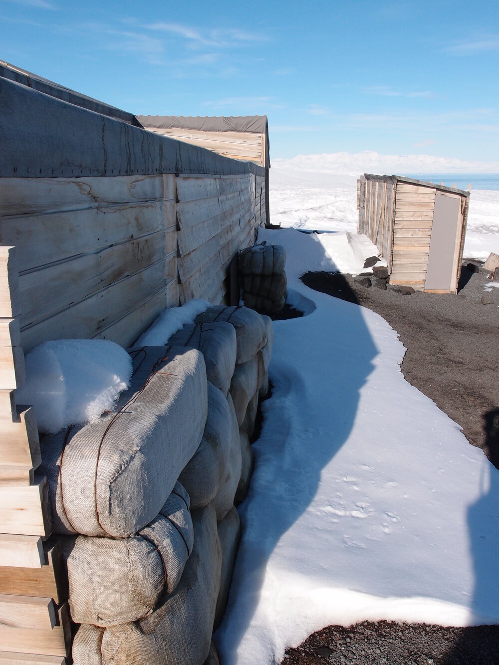 Fodder bales on north wall, Scott's 'Terra Nova' hut (001)