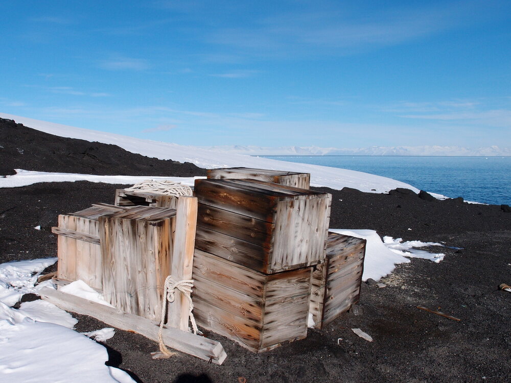 Fuel boxes outside Scott's 'Terra Nova' hut