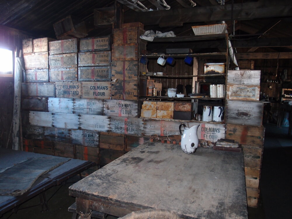 Wardroom table and bulkhead, Scott's 'Terra Nova' hut 