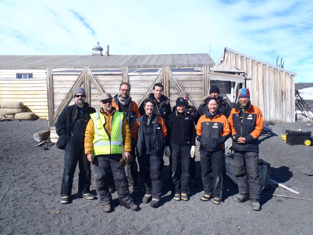 2010-11 AHT K170 team outside Scott's 'Terra Nova' hut, Cape Evans