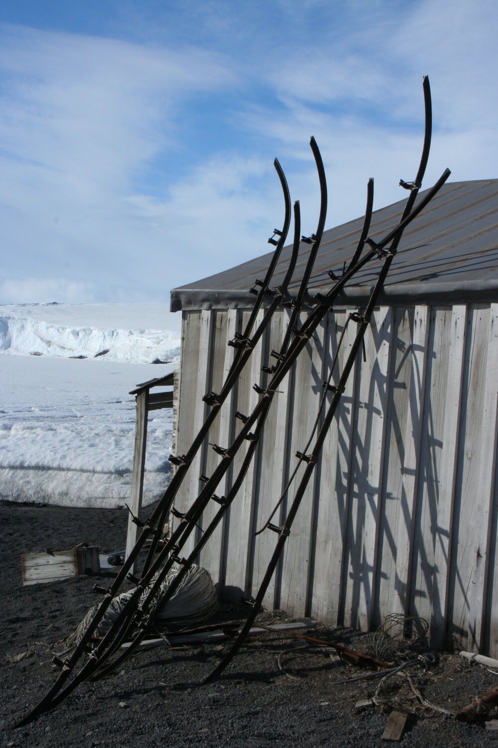 2010-11 Sledge runner attachments outside Scott's 'Terra Nova' hut, Cape Royds