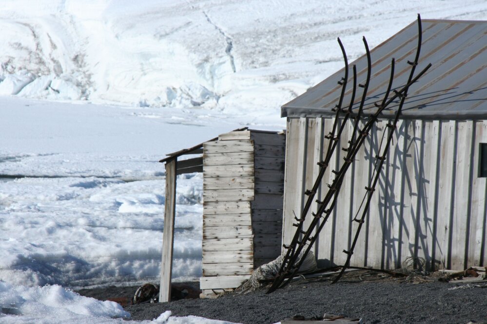 2010-11 Sledge runner attachments outside Scott's 'Terra Nova' hut, Cape Royds
