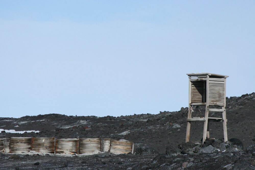 2010-11 Meteorological screen and timber boxes at Cape Evans