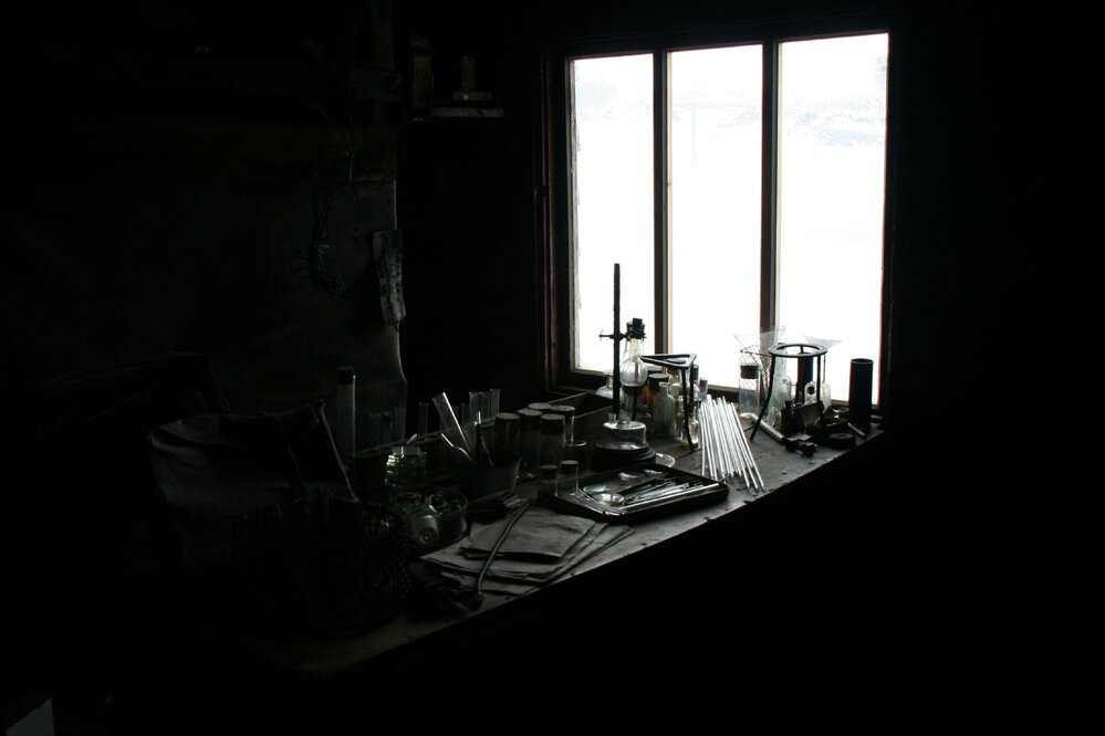 2010-11 Desk in the Biology area inside Scott's 'Terra Nova' hut, Cape Evans