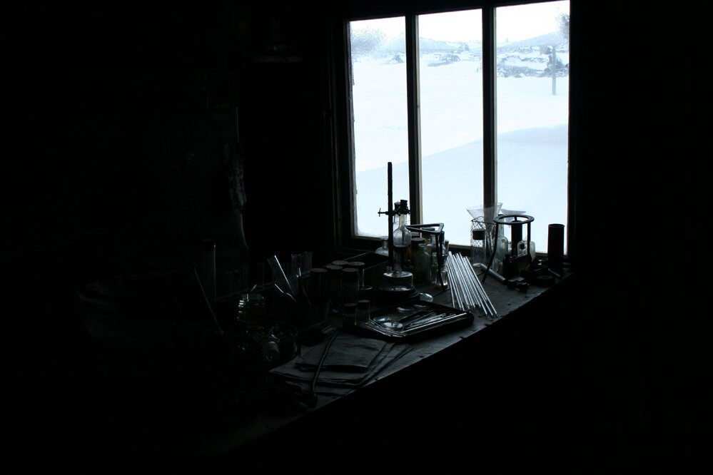 2010-11 Desk in the Biology area inside Scott's 'Terra Nova' hut, Cape Evans