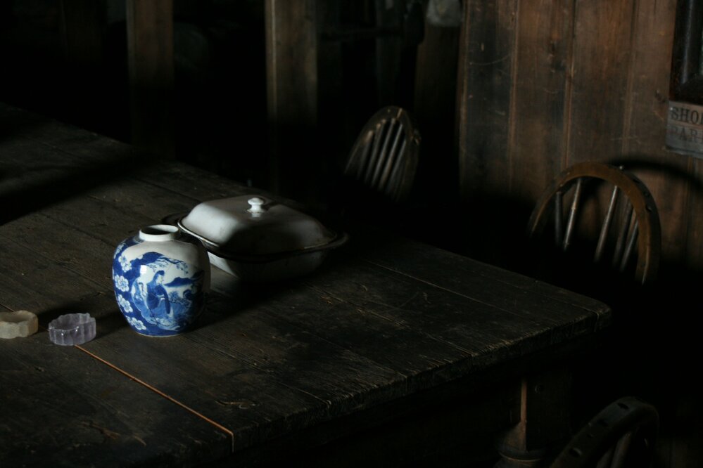 2010-11 Artefacts on the Wardroom table inside Scott's 'Terra Nova' hut