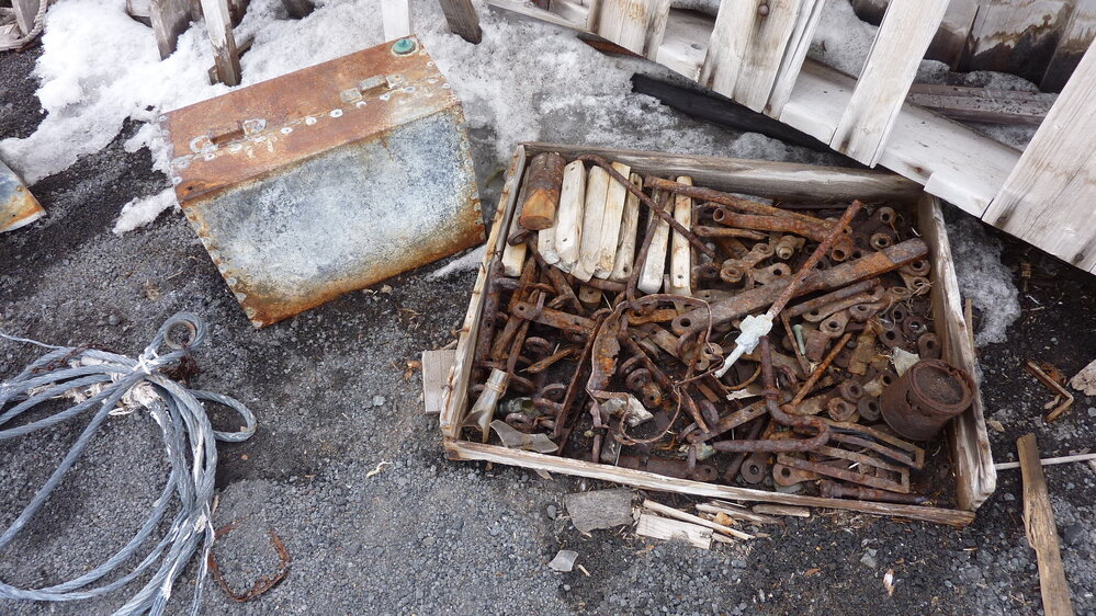 2010-11 Artefacts outside the West wall of Scott's 'Terra Nova' hut, Cape Evans