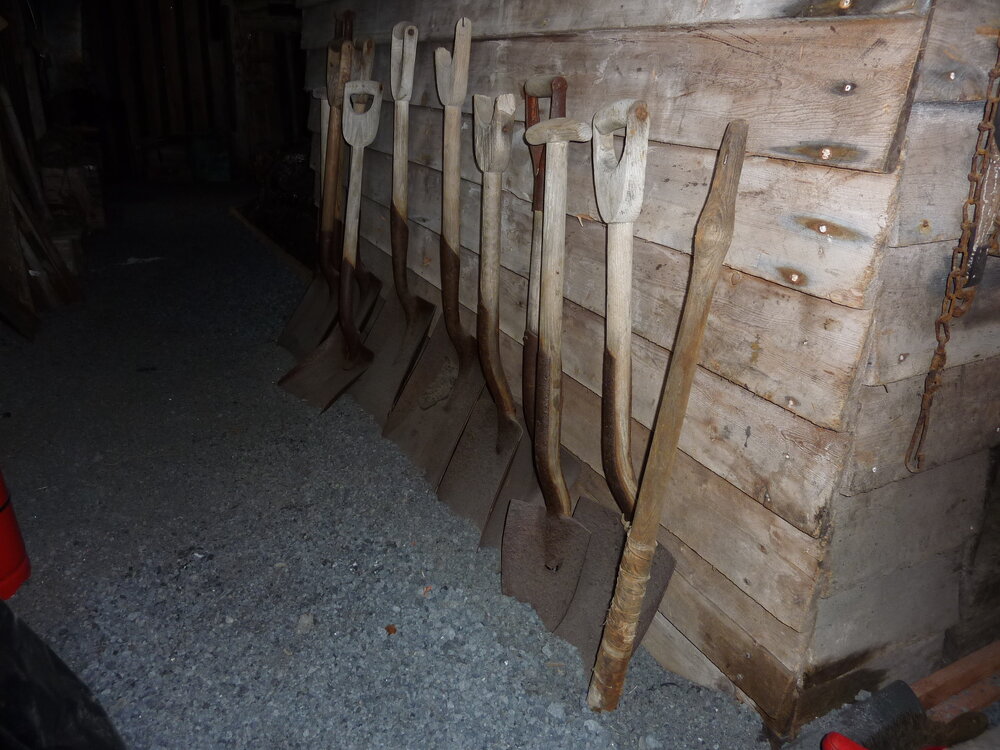 2010-11 Spades and shovels in the Annexe of Scott's 'Terra Nova' hut