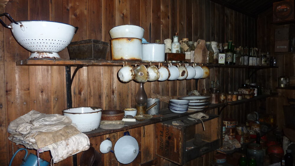 2010-11 Enamel cookware in the Galley inside Scott's 'Terra Nova' hut