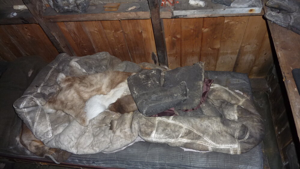 2010-11 Bedding and a boot on Scott's bunk inside Scott's 'Terra Nova' hut