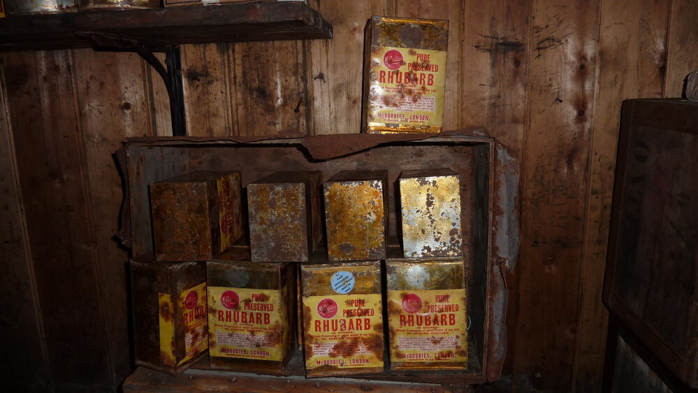 2010-11 Preserved rhubarb tins inside Scott's 'Terra Nova' hut